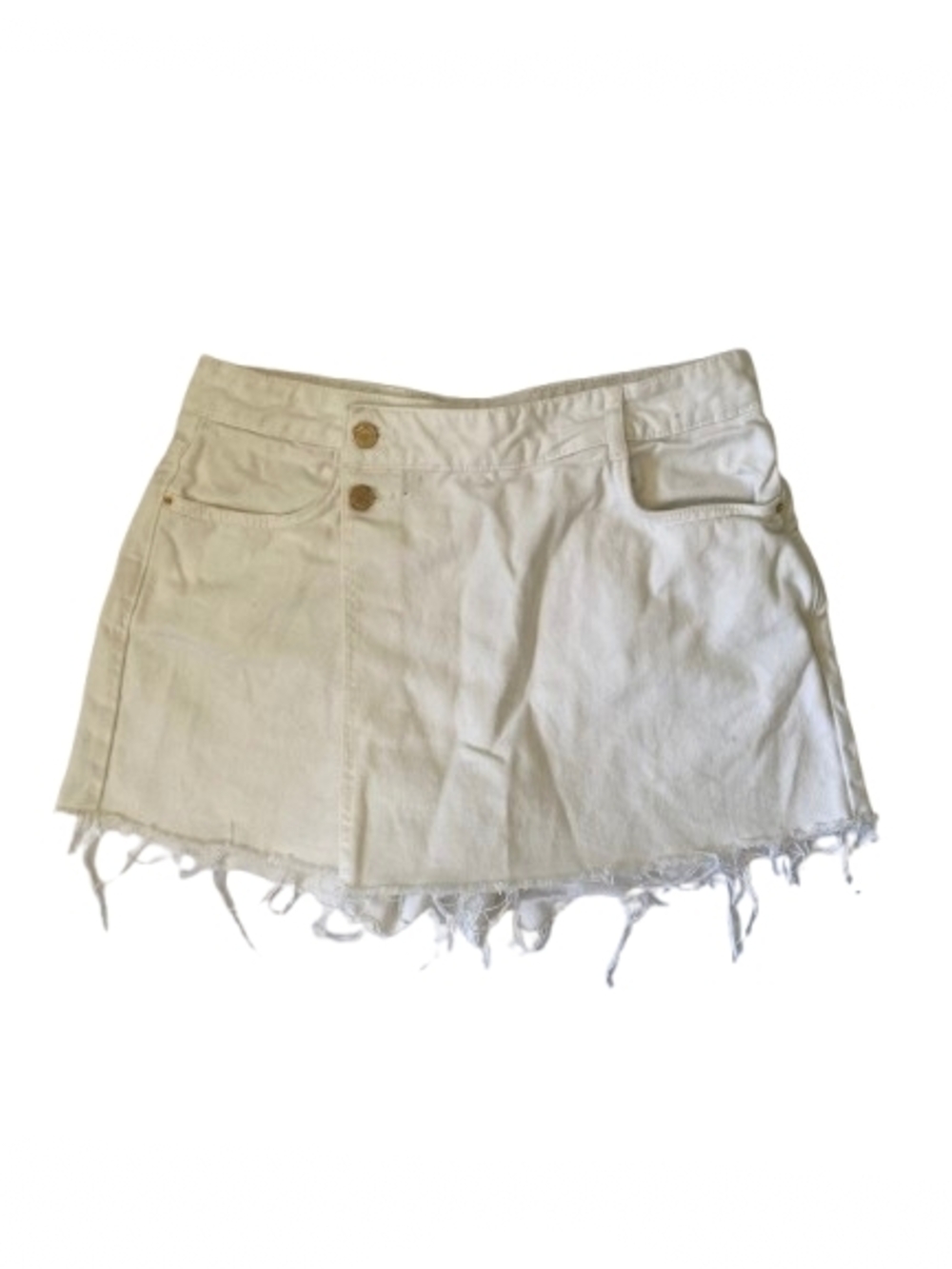 Zara White Distressed Denim Shorts - Size L - High-Waisted with Button Fly